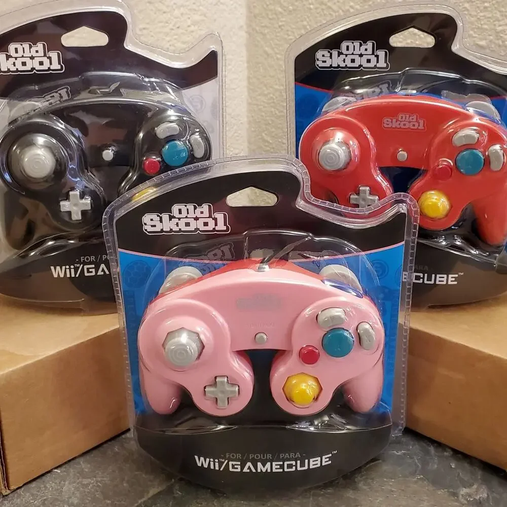 3 Gamecube Controllers - 3 Colors Bundle (NEW) Pink Black Red Nintendo Old Skool